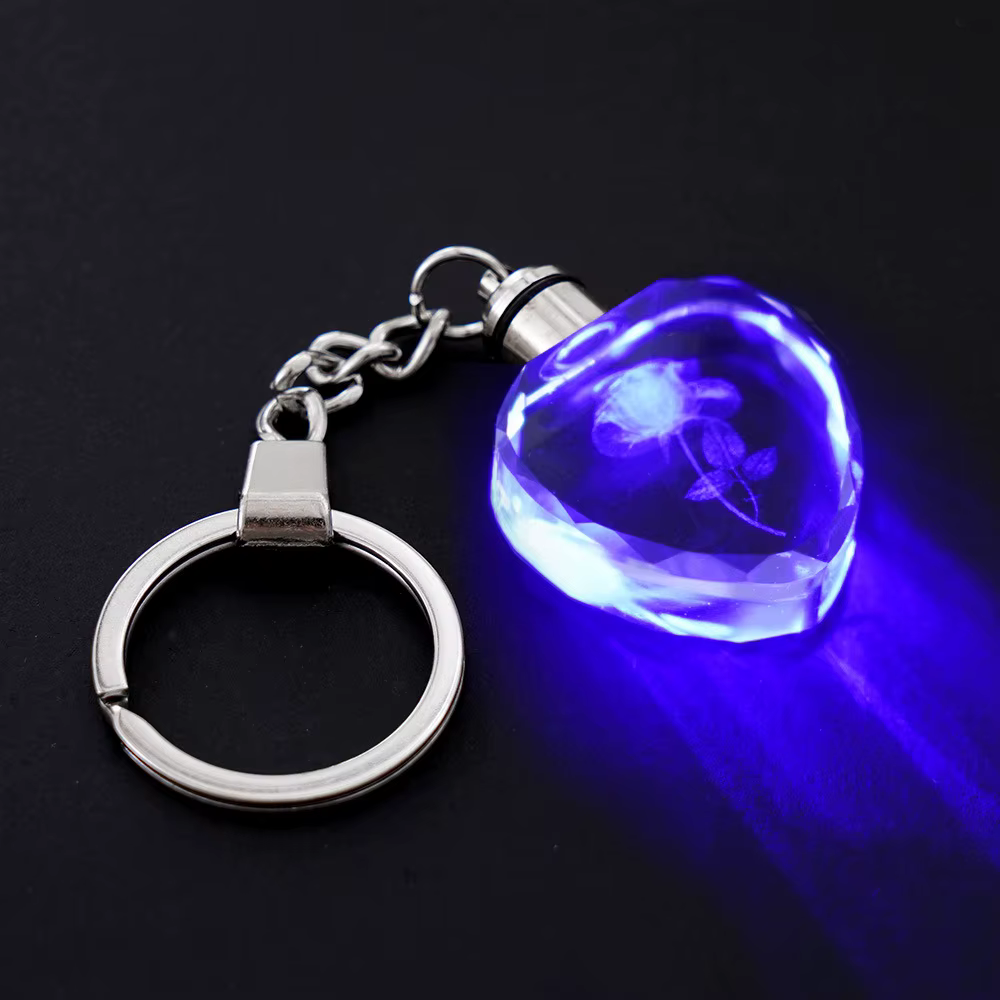 Mode coloré fée Rose fleur motif amour forme cristal strass lumière LED porte-clés amant