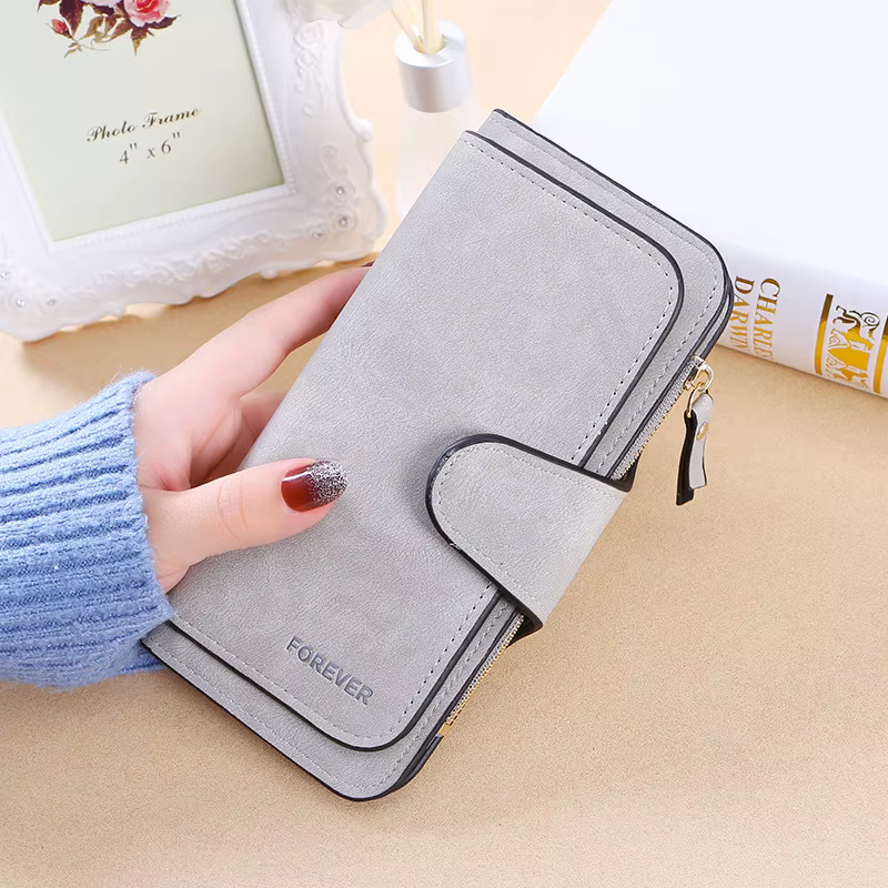 Portefeuille long en similicuir mat pour femme