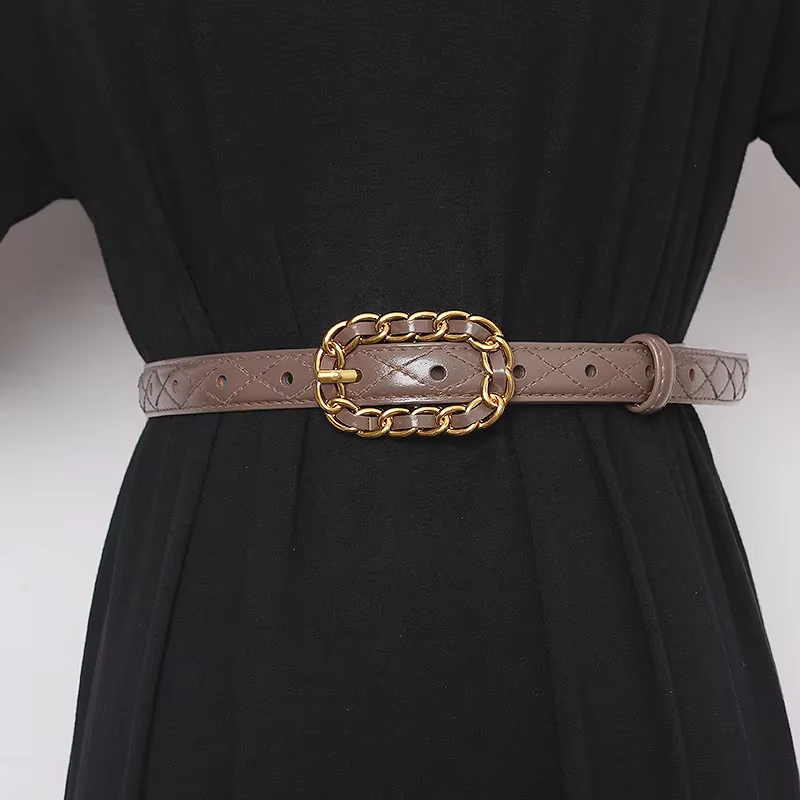 JOBelt-Petite ceinture avec jupe en jean, coutures matelassées, broche vintage