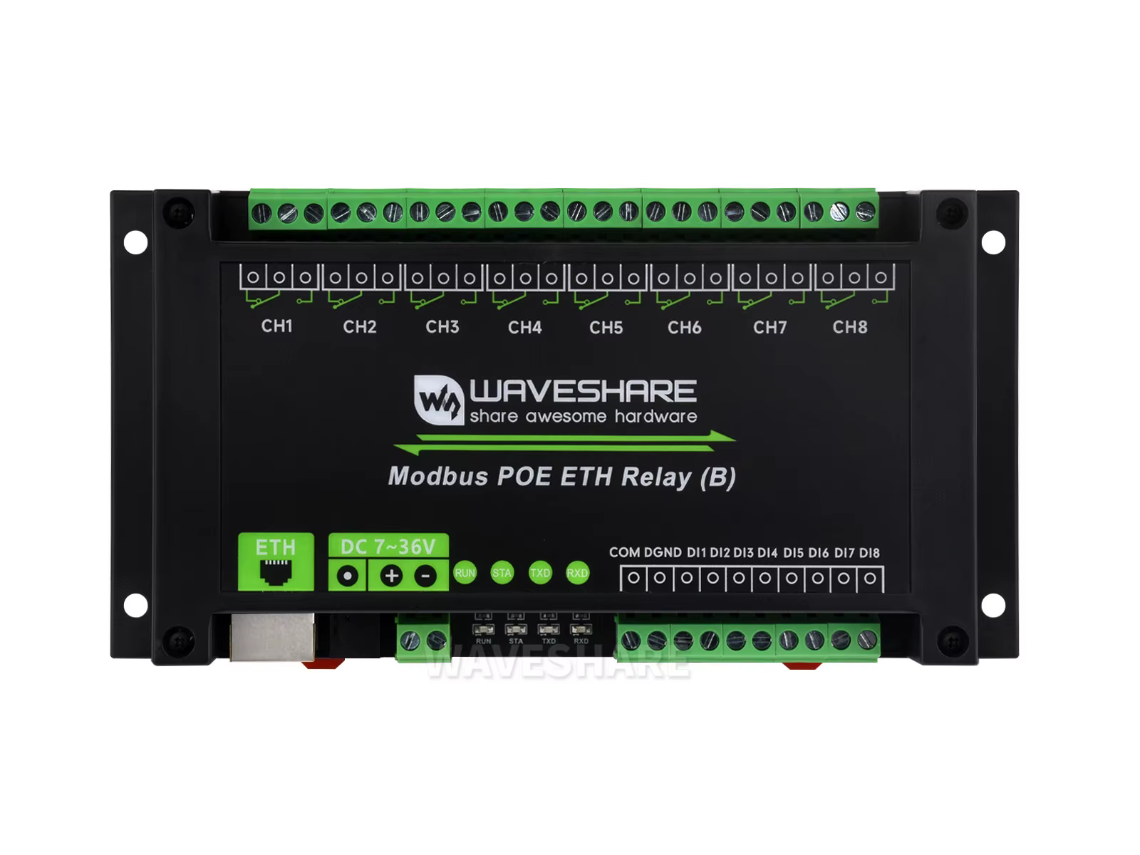 Waveshare PoE Port 7 V ~ 36 V Module de relais Ethernet POE 8 canaux avec entrée numérique, ProProtocol Modbus RTU/TCP
