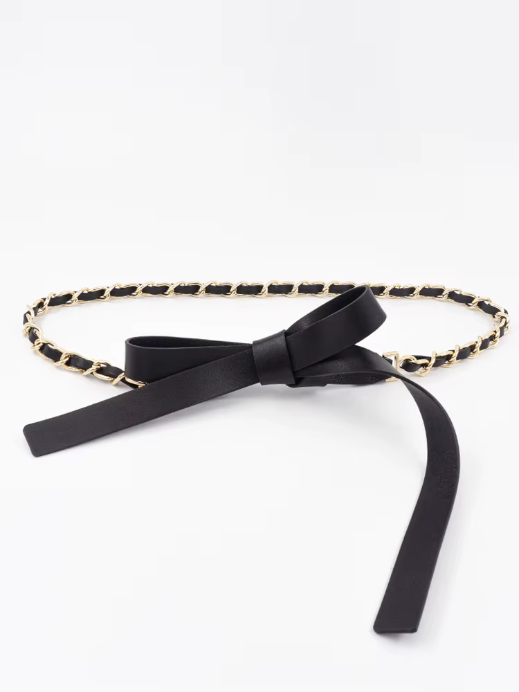 Ceinture fine nouée en cuir de mouton souple