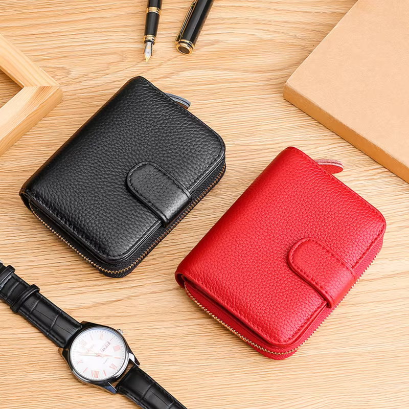 Portefeuille en cuir véritable hommes femmes multi-fonctionnel première couche peau de vache RFID porte-monnaie