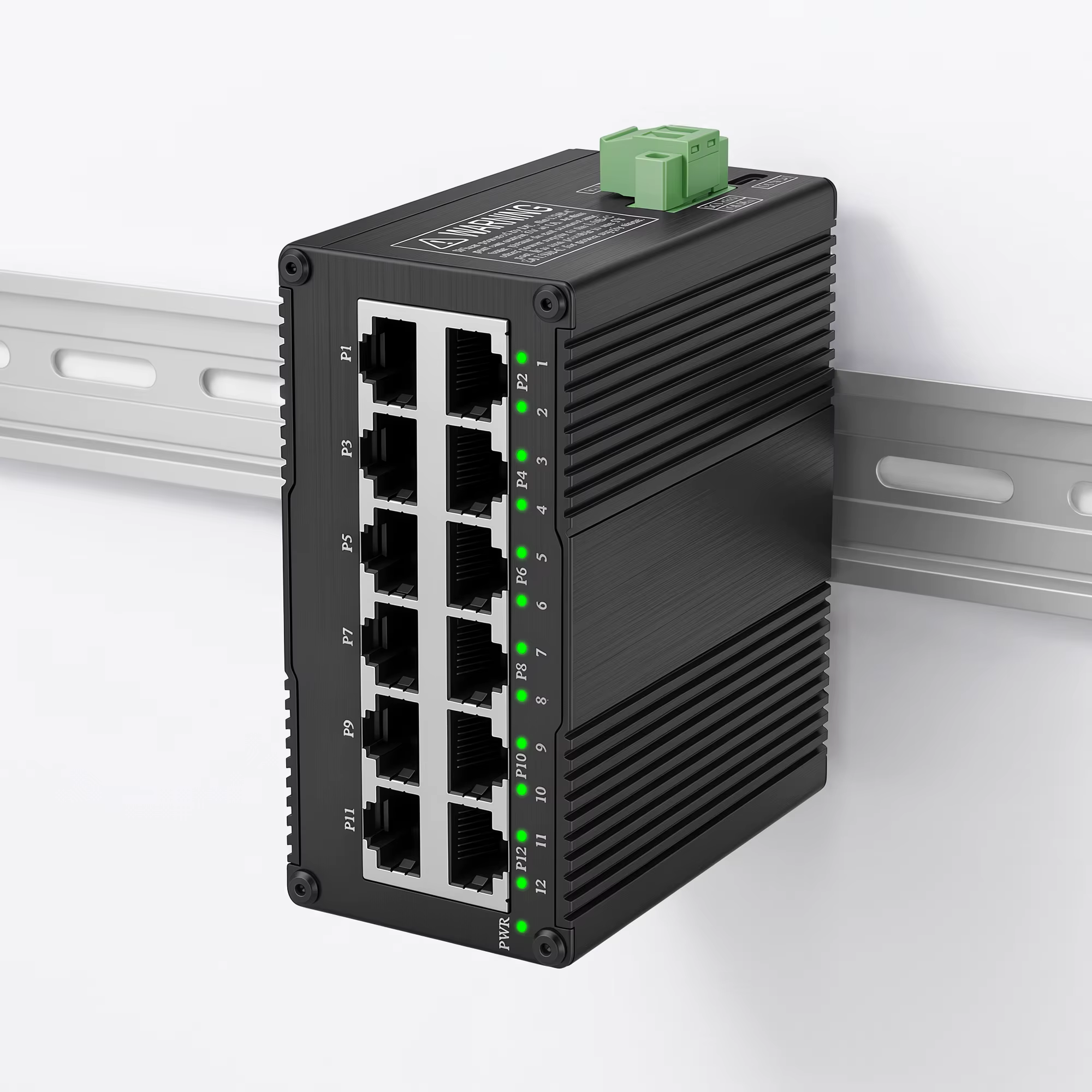 Commutateur Ethernet industriel à 12 ports, commutateur réseau PoE Gigabit monté sur rail DIN, non géré, 1000m, RJ45, IEEE 802 PG/at/bt