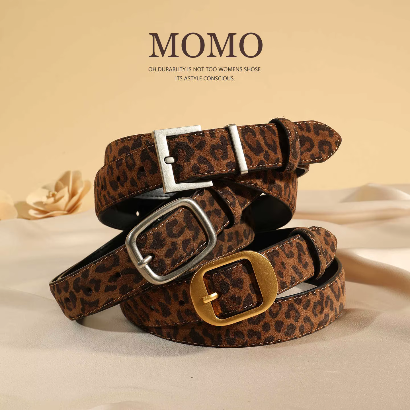 Ceinture en cuir suédé imprimé léopard pour femmes