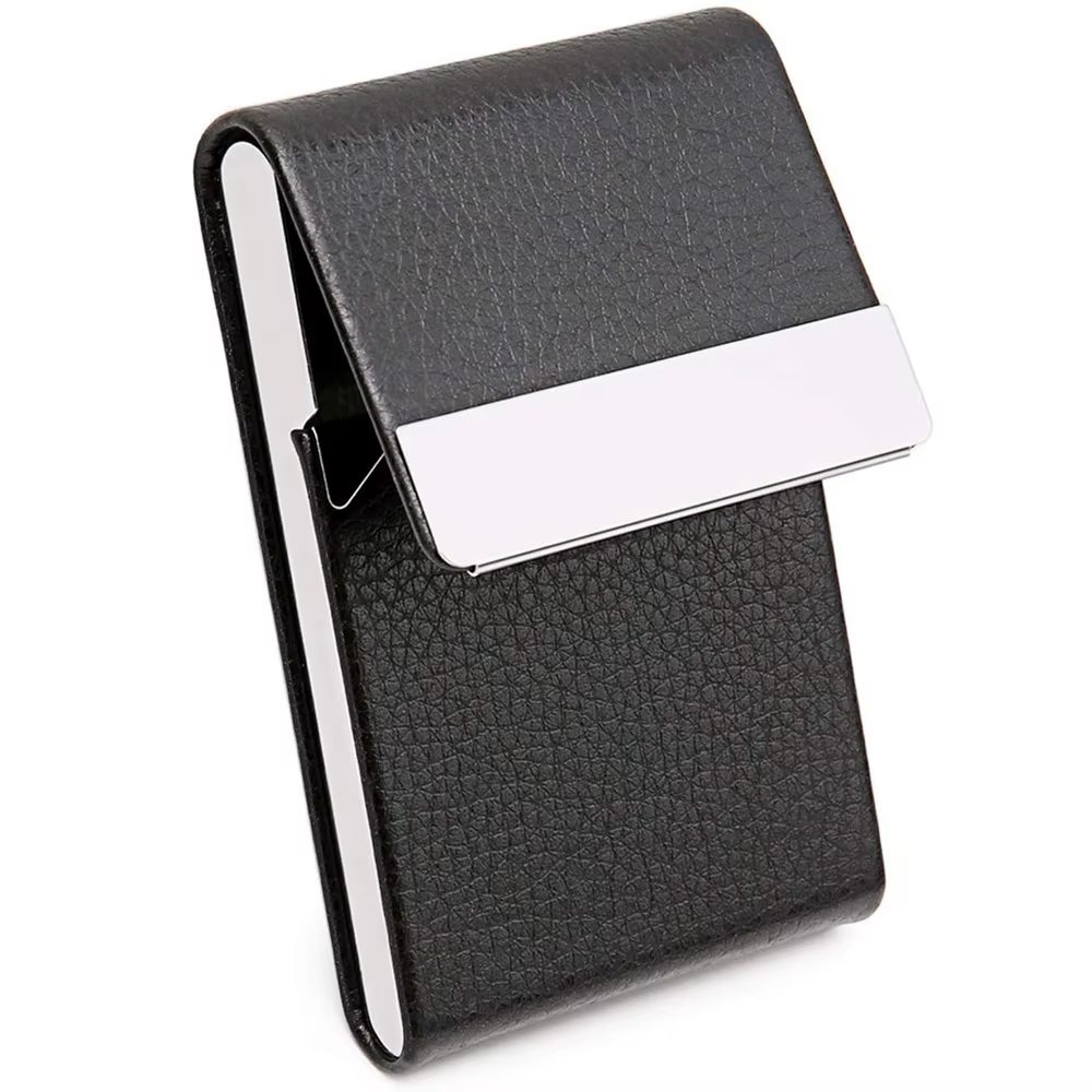 Étui porte-cartes de visite-porte-carte de poche en métal en cuir PU mince avec fermeture magnétique