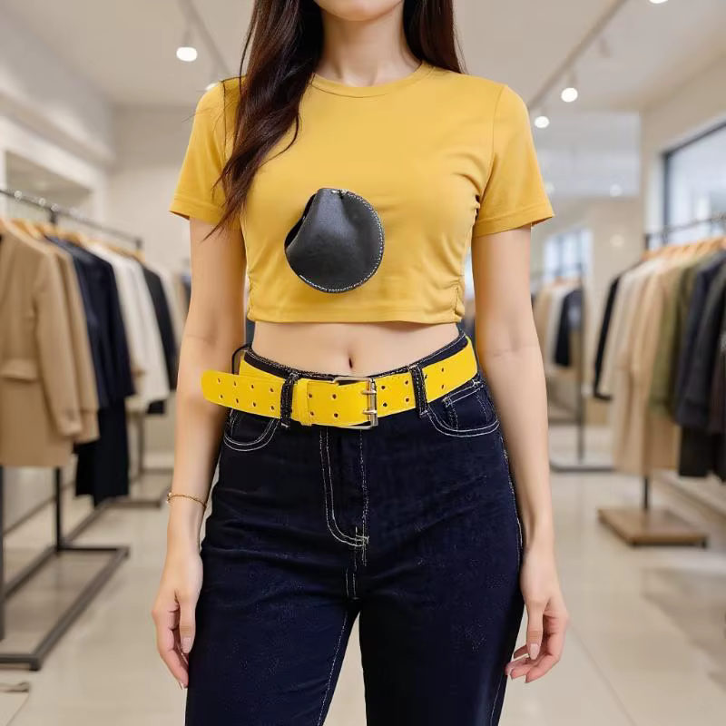 Nouvelle ceinture jaune Y2K à double boucle