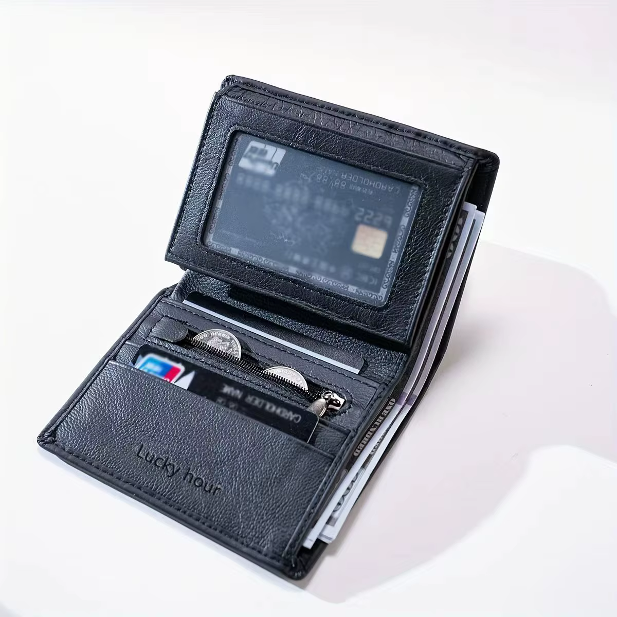 Portefeuille pour hommes en cuir véritable à fente multi-cartes, design compact minimaliste, portefeuille léger et portable, simple et pratique
