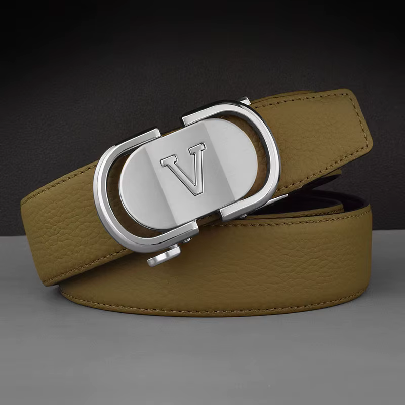 Ceinture en cuir pour hommes, boucle automatique bleue, plus de couleurs réglables, en cuir véritable blanc, ceinture en cuir de vache pour hommes, largeur lettre V