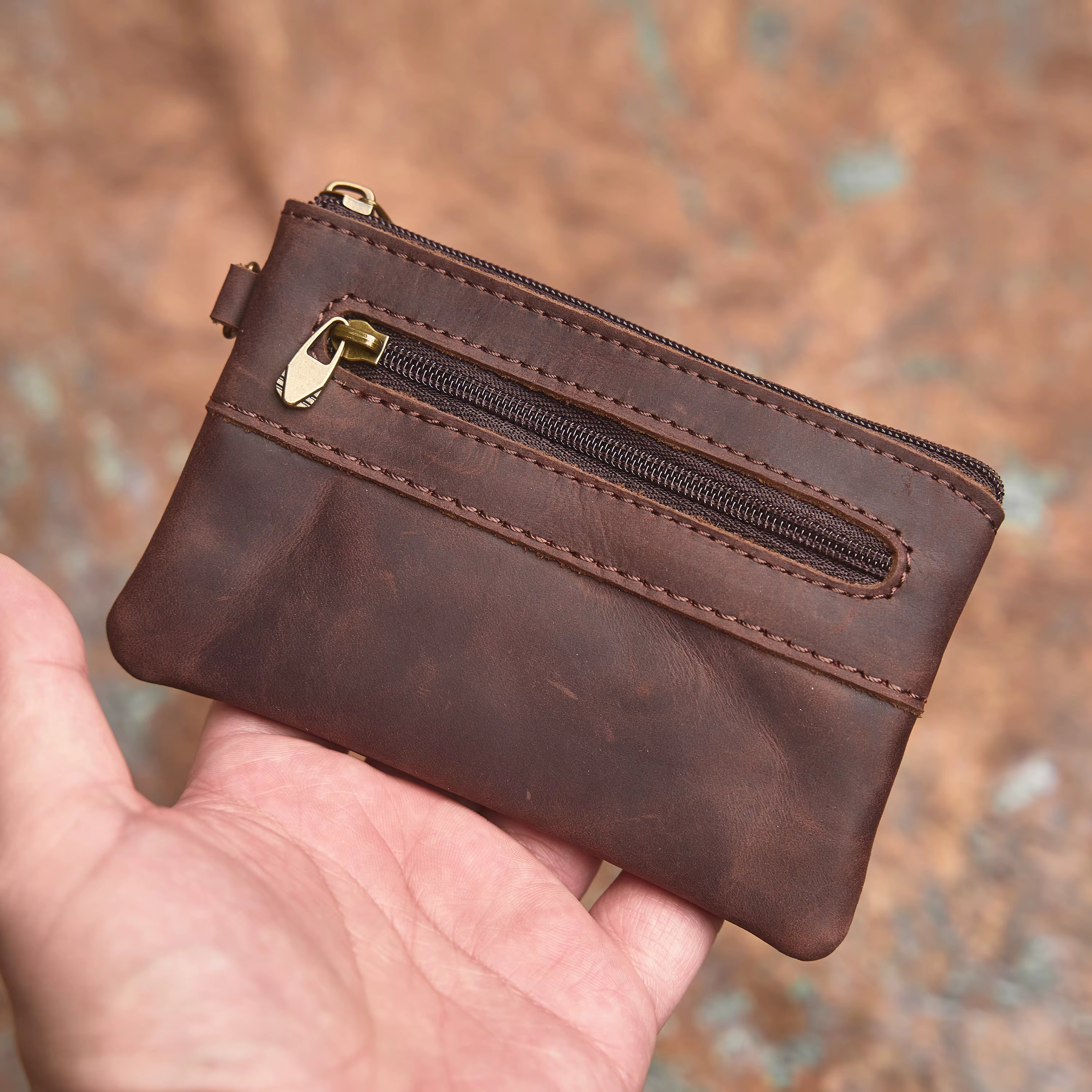 NASVA portefeuille en cuir véritable pour hommes rétro sac à monnaie fermeture éclair petit