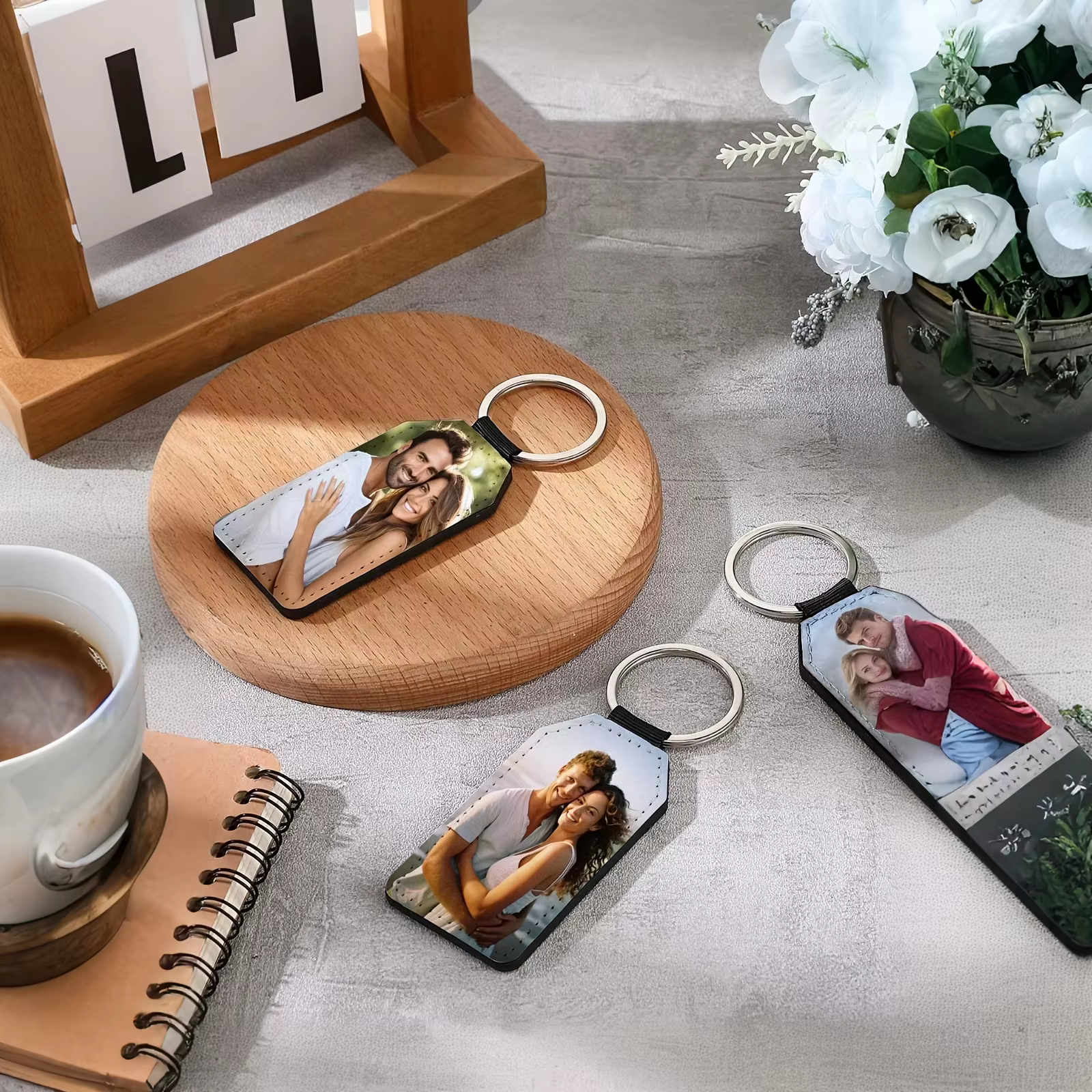 Porte-clés personnalisé en similicuir avec photo