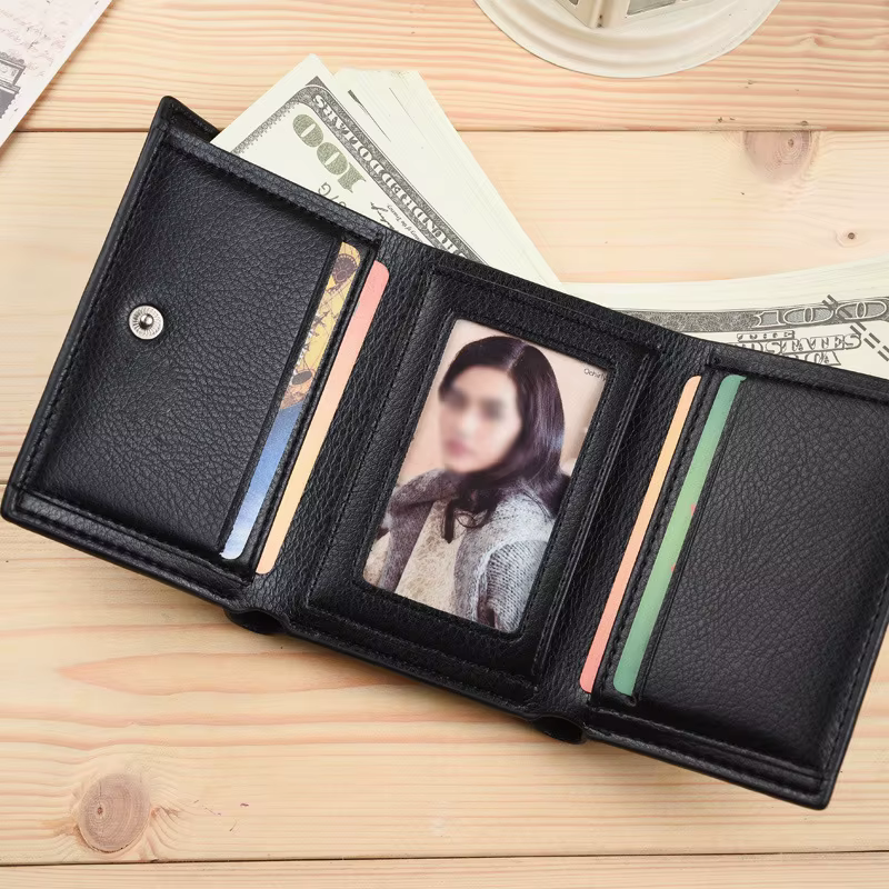 Portefeuille en cuir PU à 3 plis pour hommes – Porte-cartes vertical court avec pochette pour pièces de monnaie