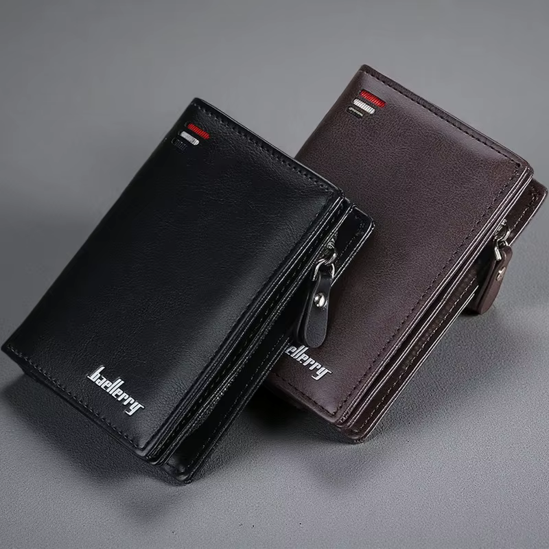 Portefeuille court pour homme Baellerry en cuir PU avec poche à monnaie zippée, vintage, grande capacité, porte-cartes