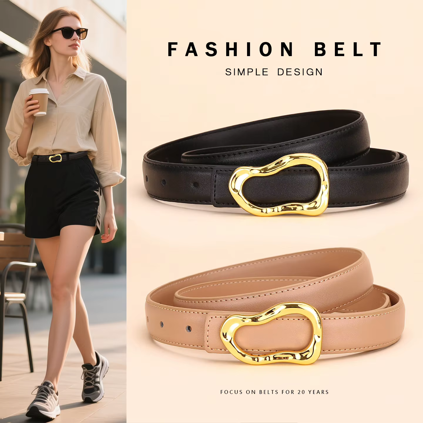Ceinture en cuir véritable pour femme ; Accessoire de mode polyvalent pour pantalons