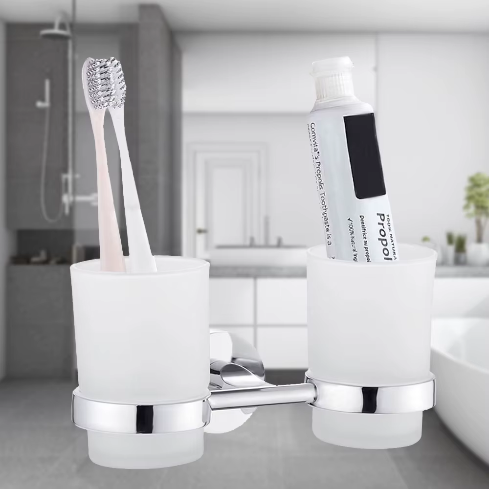 Salle de bain moderne mural porte-brosse à dents verre tasse gobelet cadre salle de bain rangement organisateur brosse à dents tasse outils salle de bain