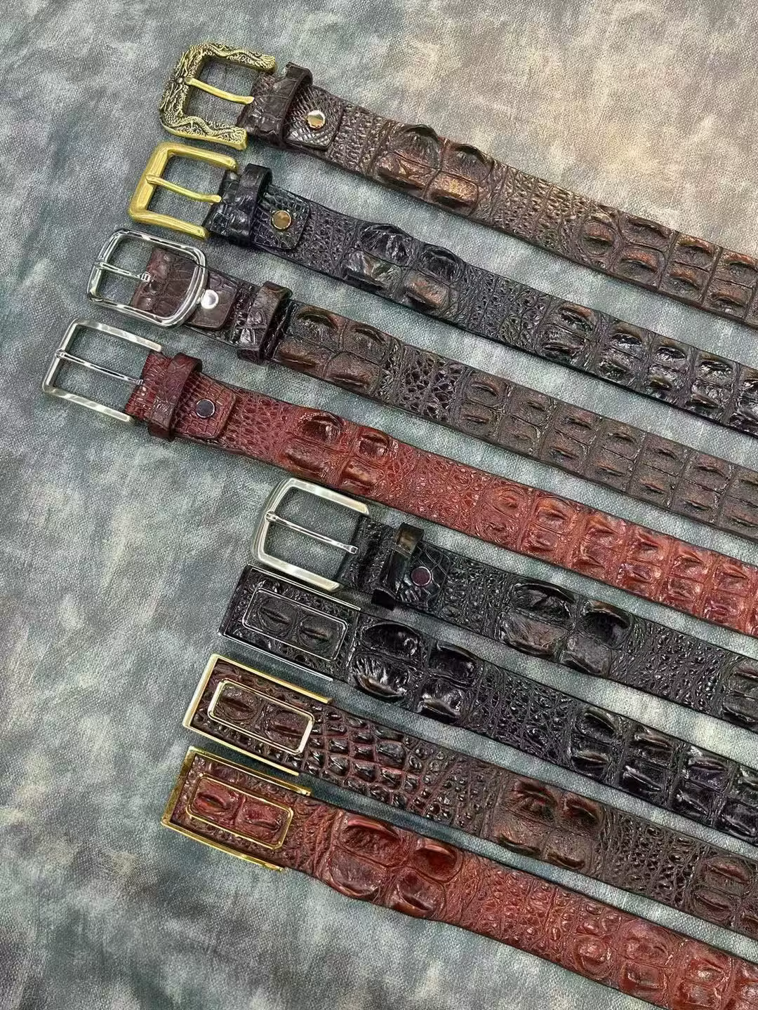 Ceinture pour homme en véritable peau de crocodile avec boucle en acier inoxydable