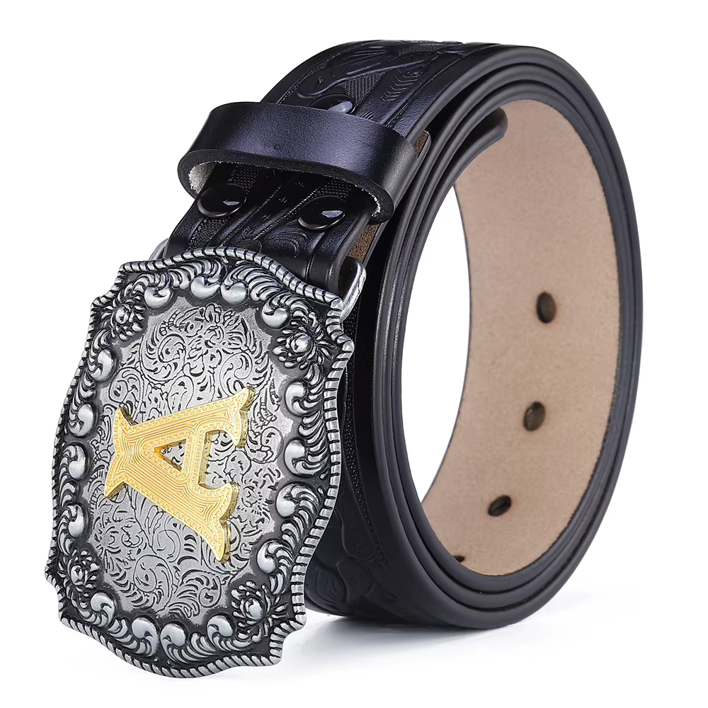 A-Z lettres boucle ceinture occidentale pour hommes de haute qualité Cowboy PU cuir taille