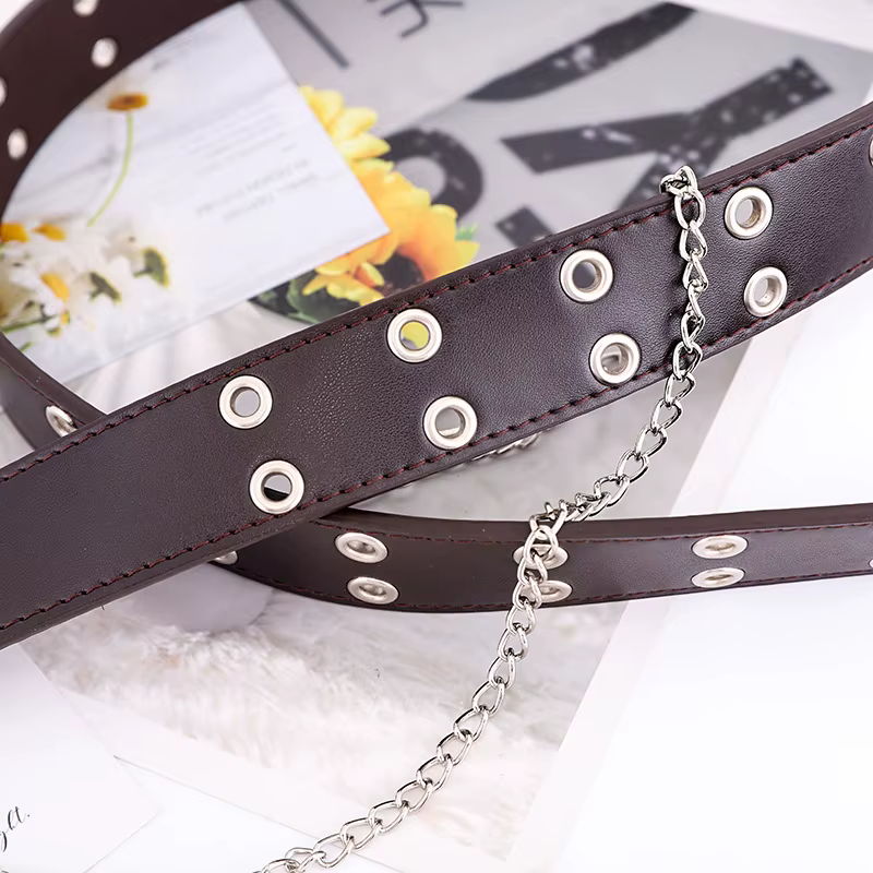 Ceinture gothique à Double anneau avec chaîne, ceinture en jean unisexe, boucle ardillon Punk, ceinture décorative, loisirs en alliage pour femmes, Double trou