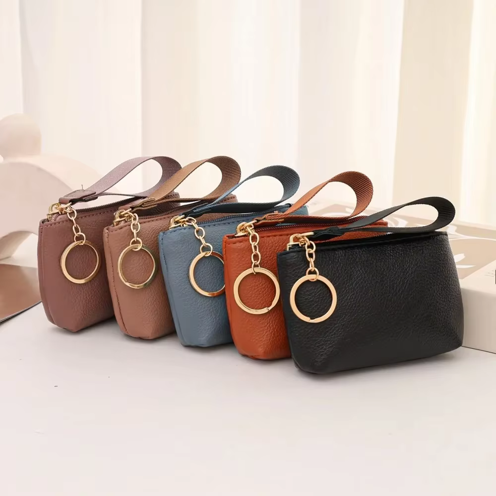 Mini portefeuille en cuir PU, porte-monnaie, porte-clés, pochette de rangement pour cartes, pochette multifonctionnelle à fermeture éclair