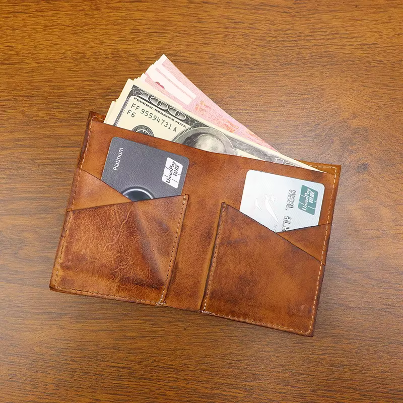 Portefeuille court rétro multicolore pour hommes, fait à la main, en cuir tanné végétal en détresse, fentes multi-cartes, porte-monnaie en cuir de vache