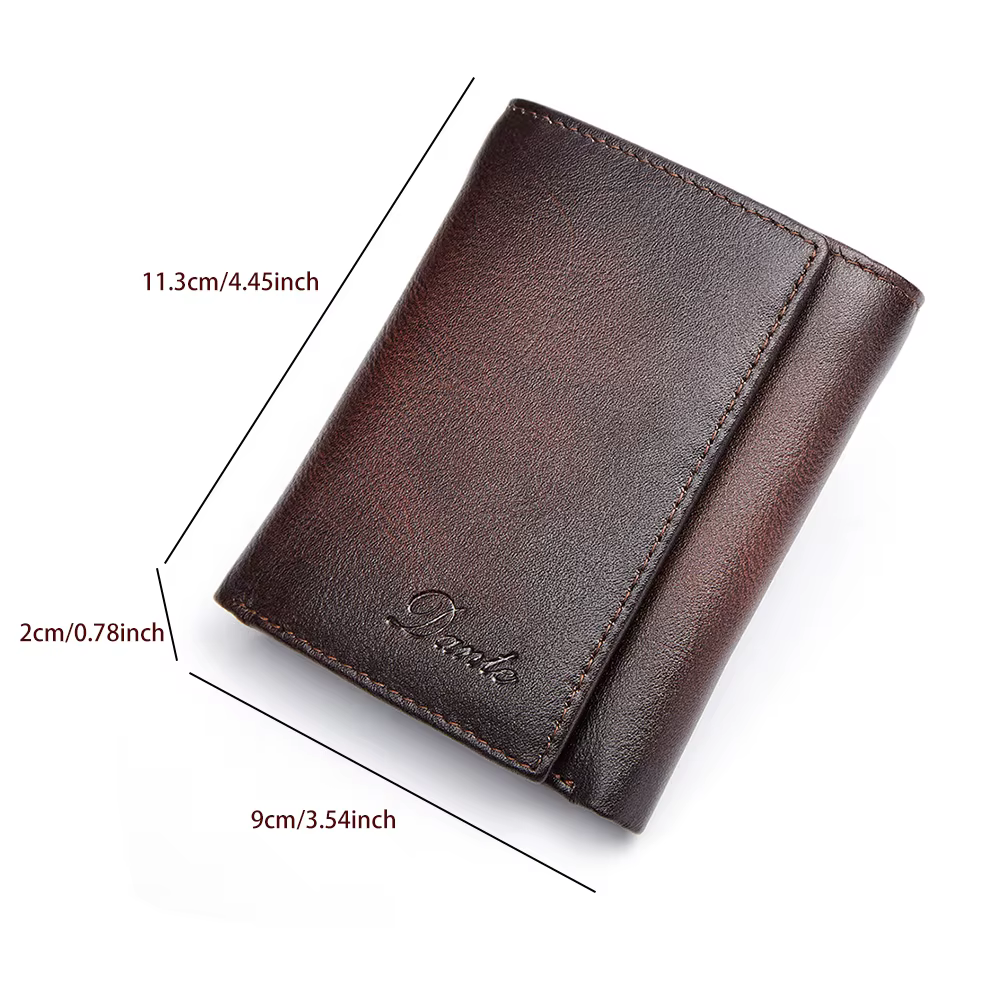 Portefeuille pour homme Dante Retro à trois volets en cuir véritable avec protection anti-vol