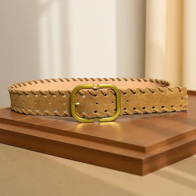 Maillard Styles rétro mode ceinture en daim avec boucle en métal