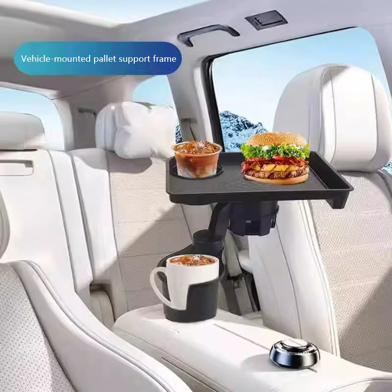 Plateau porte-gobelets pour voiture avec double porte-gobelets, plateau de repas pour voiture, plateau portable réglable pour boissons