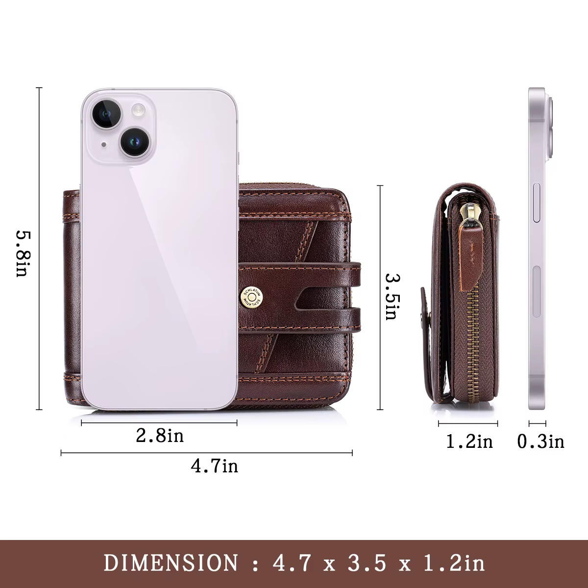 SCHLATUM Portefeuille à fermeture éclair pour homme Grande capacité RFID Blocage