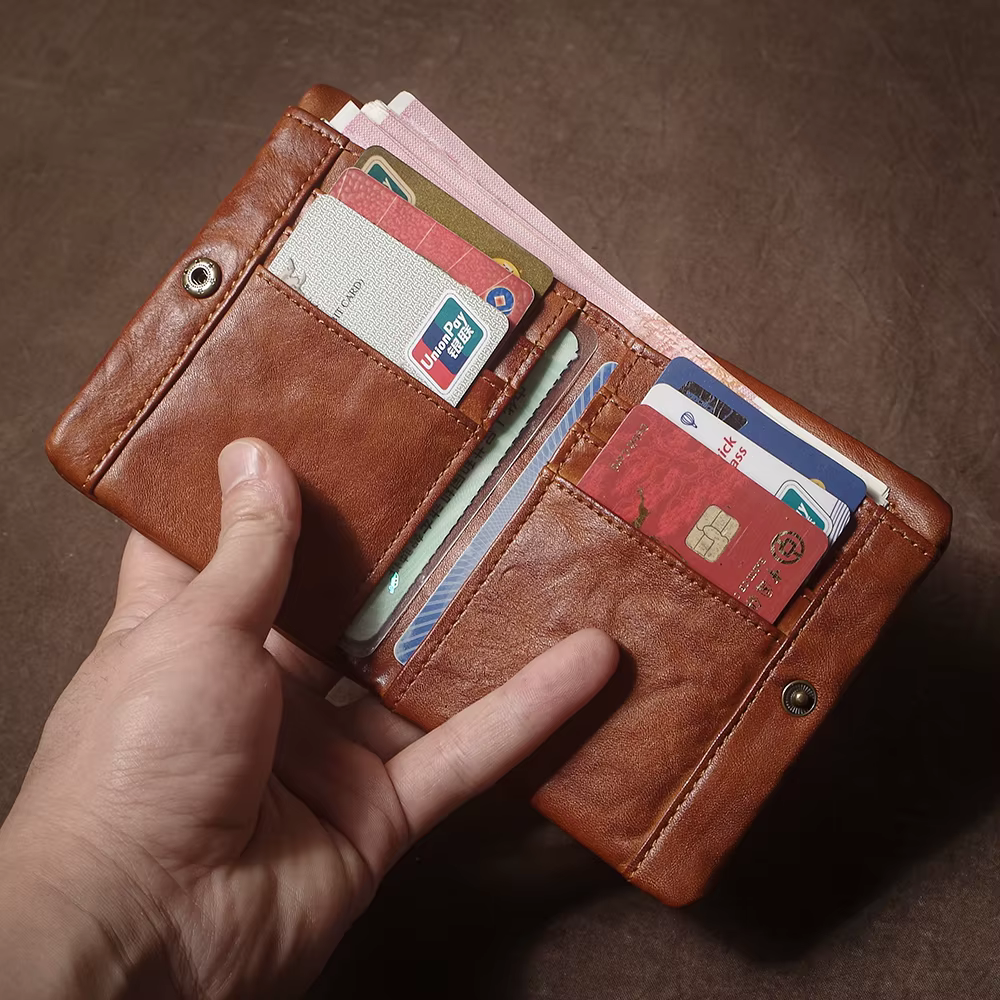 GURO – portefeuille Vintage en cuir véritable pour hommes et femmes