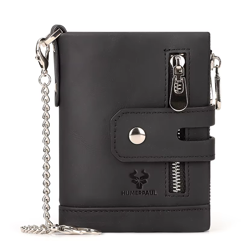 HUMERPAUL hommes portefeuille à deux volets avec 2 compacts de facture peau de vache RFID mâle porte-carte d'argent sac à main court Double fermeture éclair poches pour pièces de monnaie