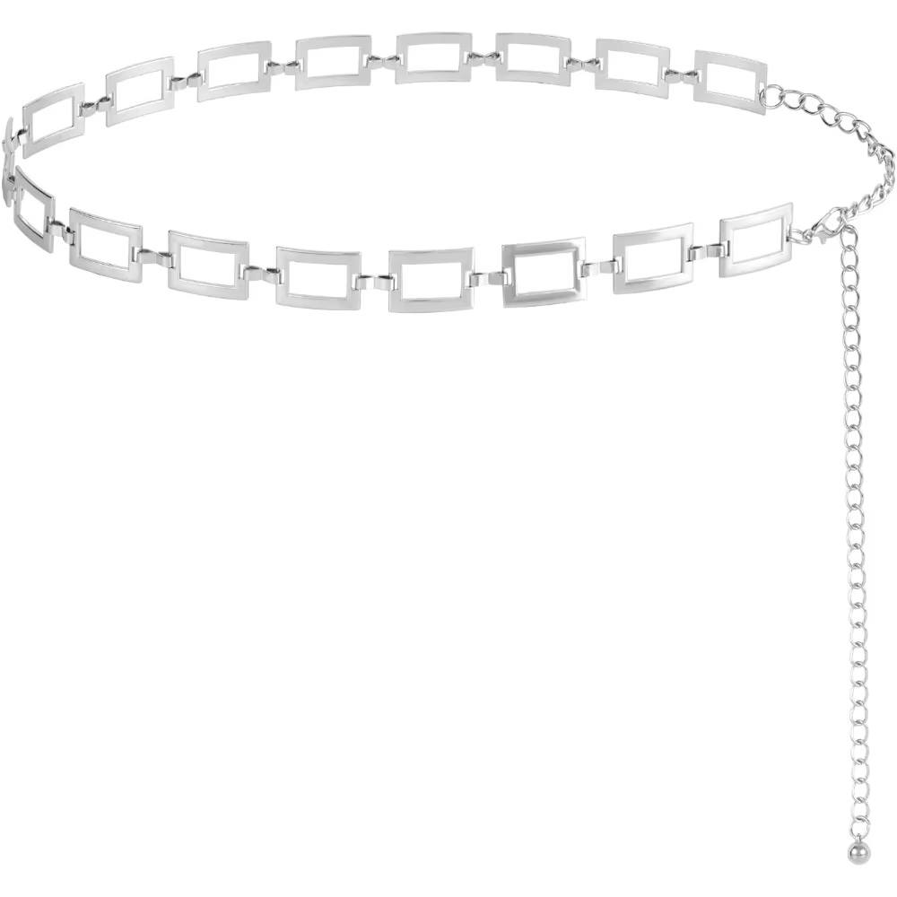 Ceinture à chaîne carrée pour femmes, chaîne de taille en métal, ceintures à chaîne à la mode pour robe or et argent