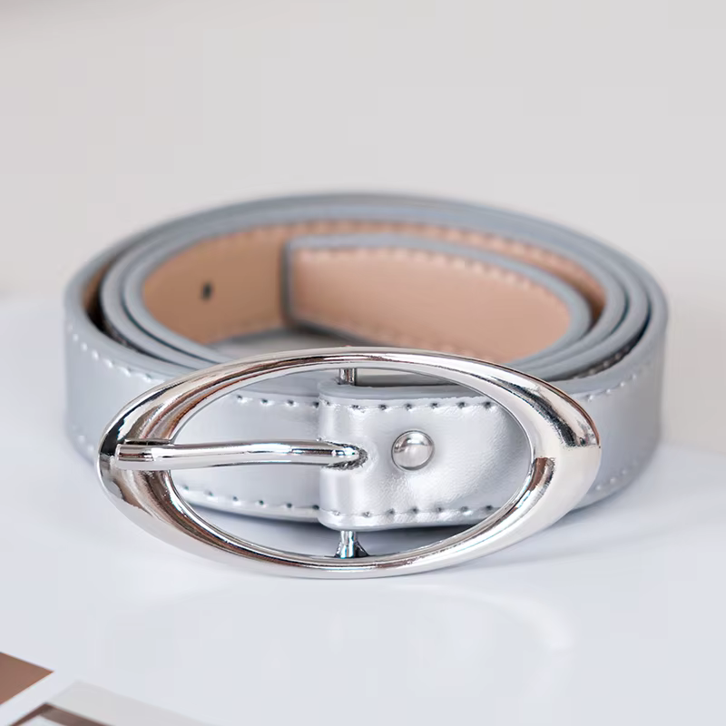 Ceinture à boucle argentée miroir pour femmes