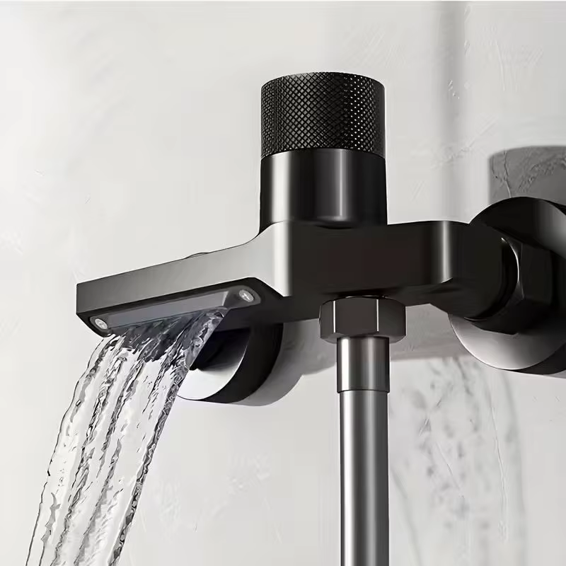 Robinet de salle de bain moderne-robinet mitigeur mural pour baignoire/douche avec contrôle chaud et froid, vanne dissimulée, finition noir mat pour