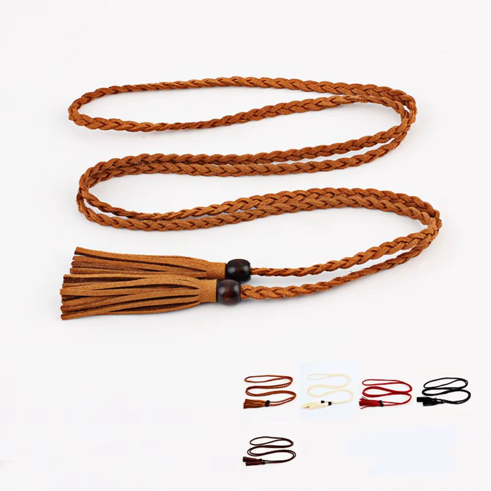Ceintures fines en perles de bois pour femmes