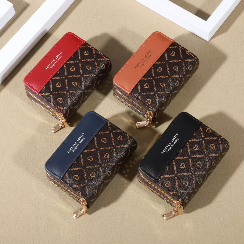 Mini portefeuille en similicuir avec double fermeture éclair
