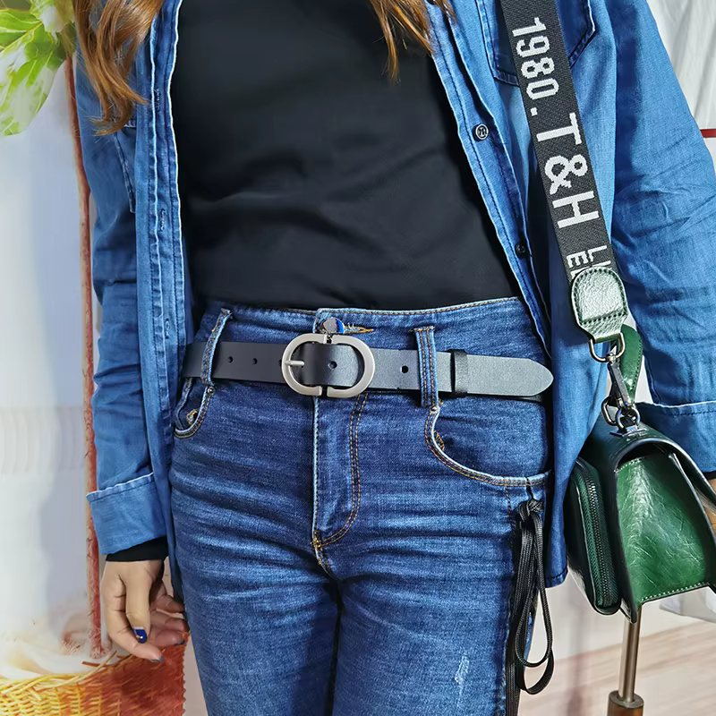 KOLBER Mode Femmes Ceinture En Cuir Boucle En Métal Argenté