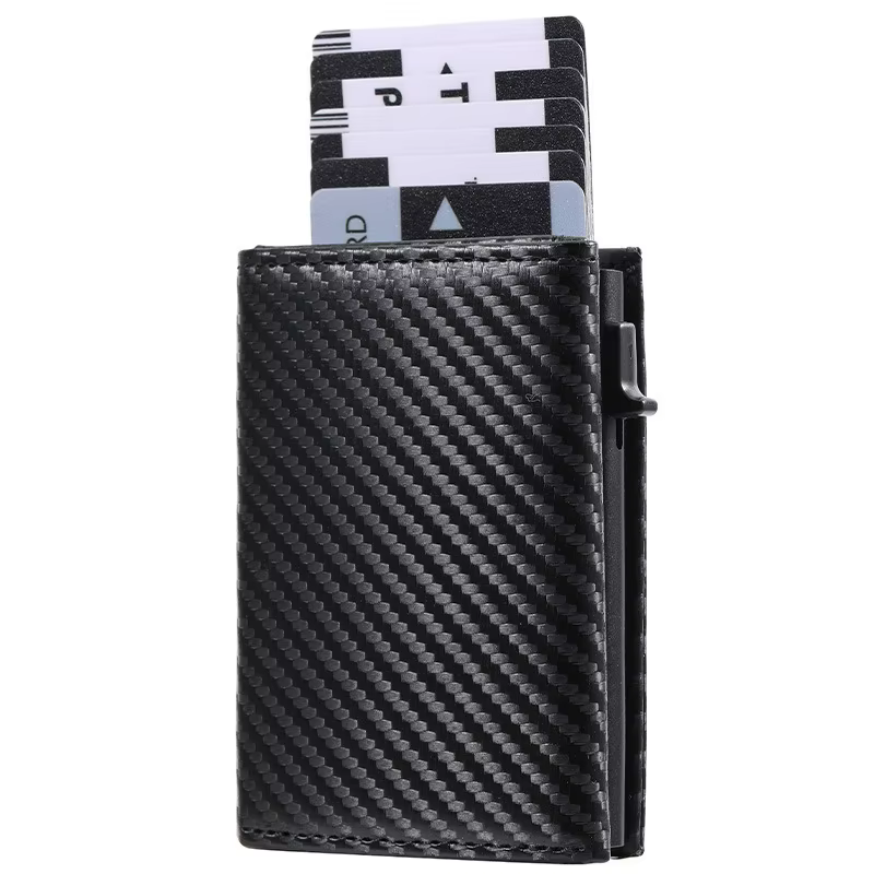 Portefeuille pour homme avec fermeture éclair, porte-monnaie, porte-cartes de crédit métallique à ouverture automatique, minimaliste, anti-RFID, idéal pour les cartes de visite
