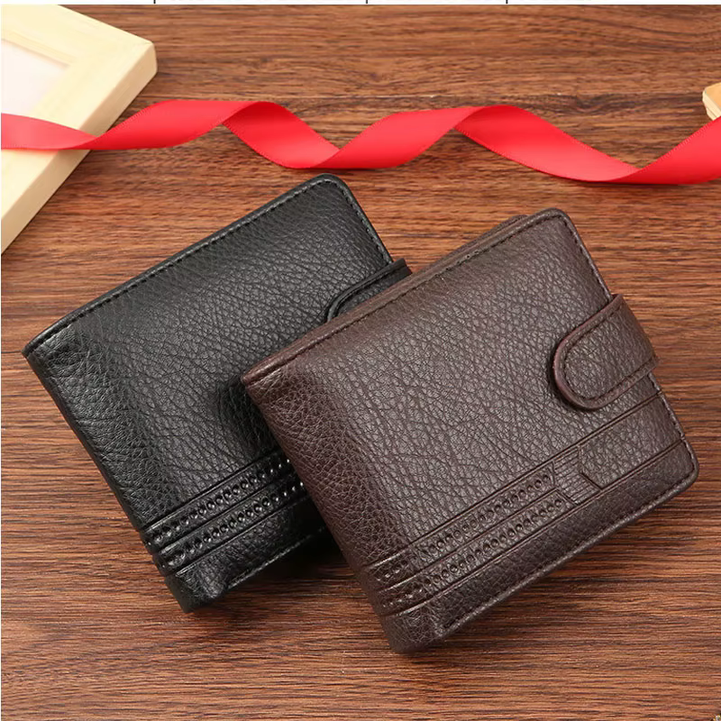 Portefeuilles fins pour hommes en cuir, porte-cartes multiples, porte-monnaie avec fenêtre pour permis de conduire et carte d'identité, portefeuille court pour homme avec pochette à monnaie