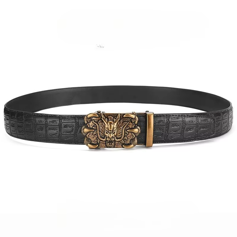 Ceinture en cuir véritable pour homme de haute qualité, motif crocodile, boucle chinoise Loong, ceintures pour homme, cadeau parfait pour la fête des pères