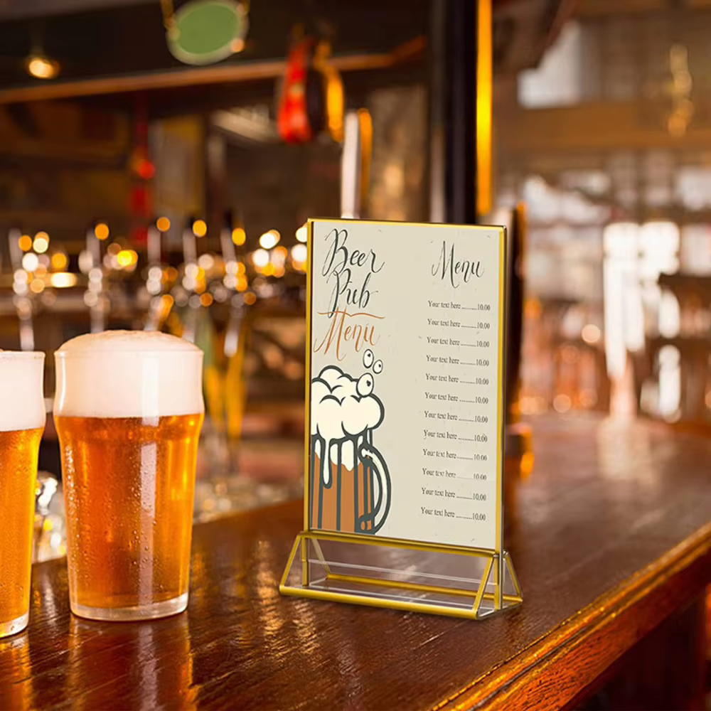 Support de panneau de Table transparent en acrylique, support de Menu de Restaurant, cadre en papier Photo, bordure dorée, Table de mariage, support de numéro de lieu