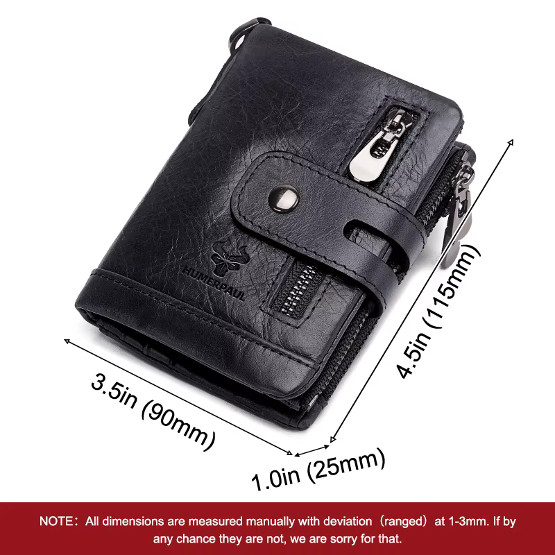 HUMERPAUL hommes portefeuille à deux volets avec 2 compacts de facture peau de vache RFID mâle porte-carte d'argent sac à main court Double fermeture éclair poches pour pièces de monnaie