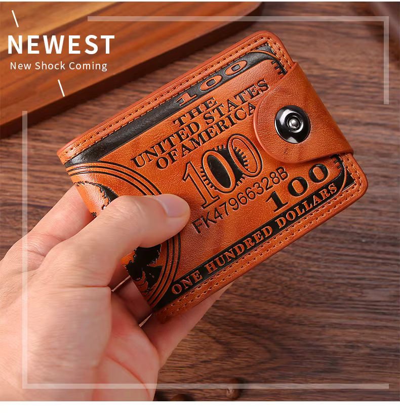 INEYES portefeuille de mode pour hommes conception de facture de dollars en cuir PU mince à deux volets avec fermeture magnétique et fenêtre d'identification poche avant porte-monnaie