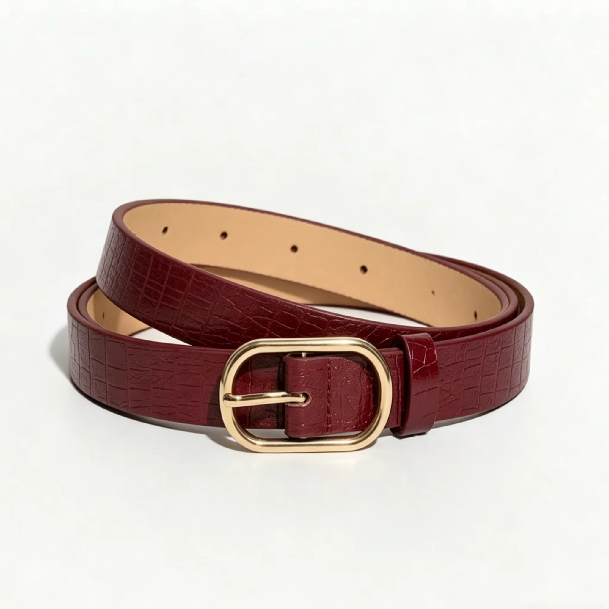 Ceinture vintage gaufrée rouge vin pour femme