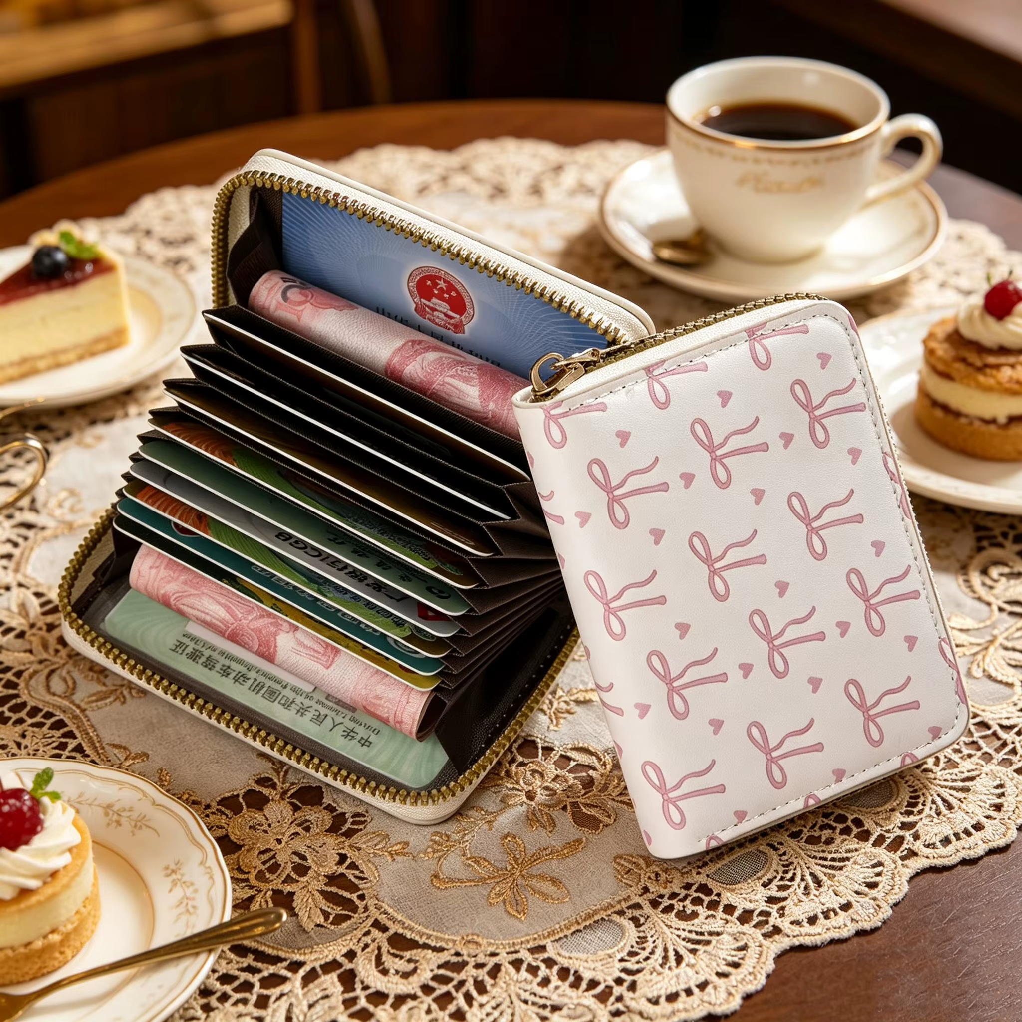 Portefeuille chic vintage à fermeture éclair pour femme - Emplacements sécurisés pour plusieurs cartes