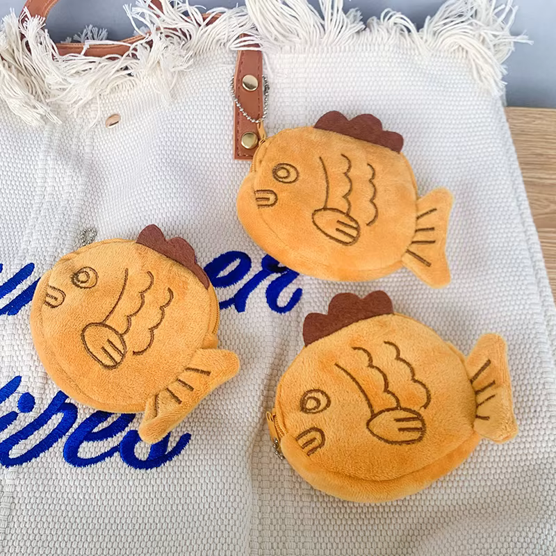 Mignon en peluche poisson porte-monnaie femmes Taiyaki argent carte clé écouteur