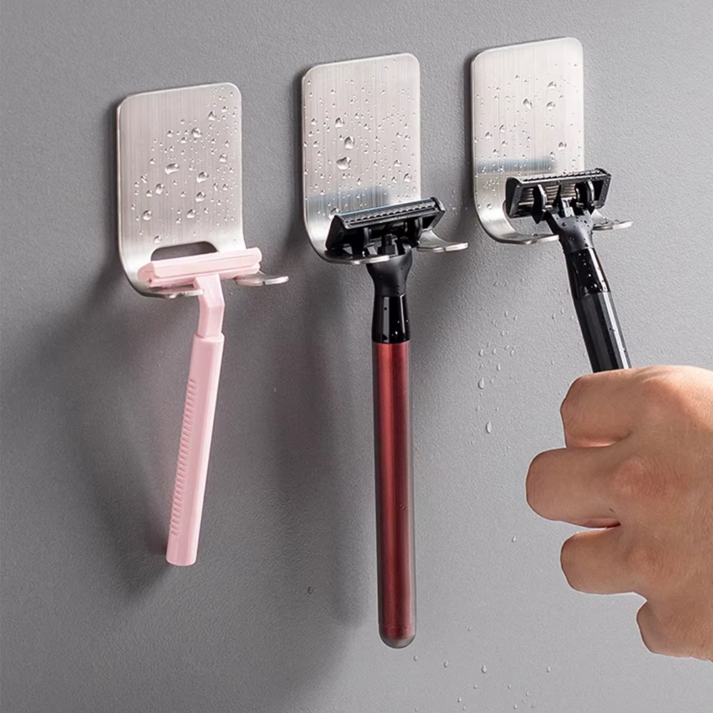 6/2 pièces porte-rasoir 304 en acier inoxydable hommes rasage rasoir support étagère rasage rasoir support de rangement salle de bain crochet organisateur