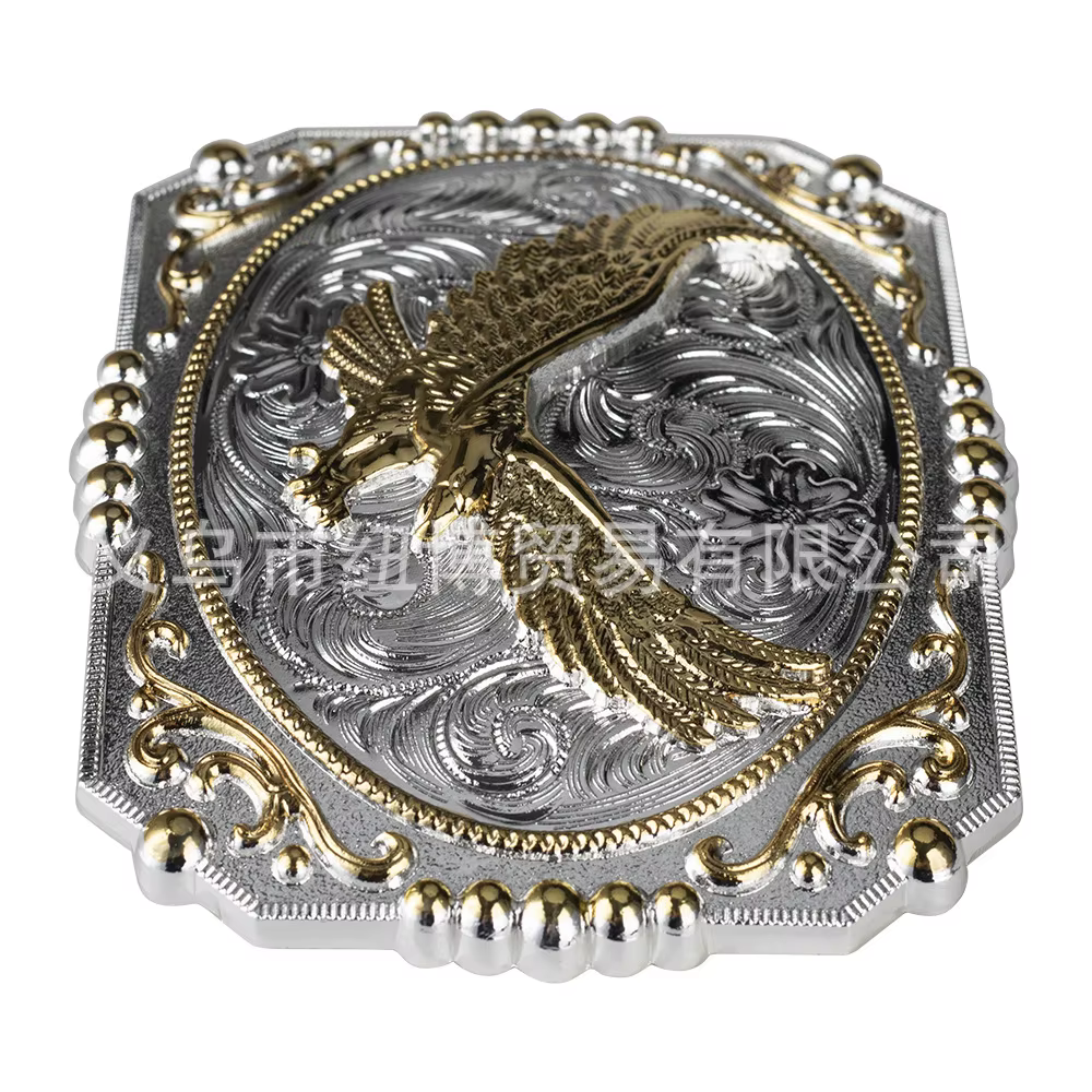 Grande boucle de ceinture dorée aigles et chevaux