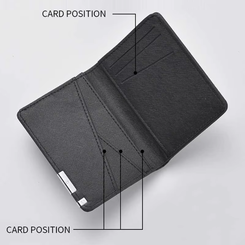 Petit portefeuille fin de style professionnel - Plusieurs emplacements pour cartes, porte-cartes de crédit et permis de conduire, géométrique en similicuir noir
