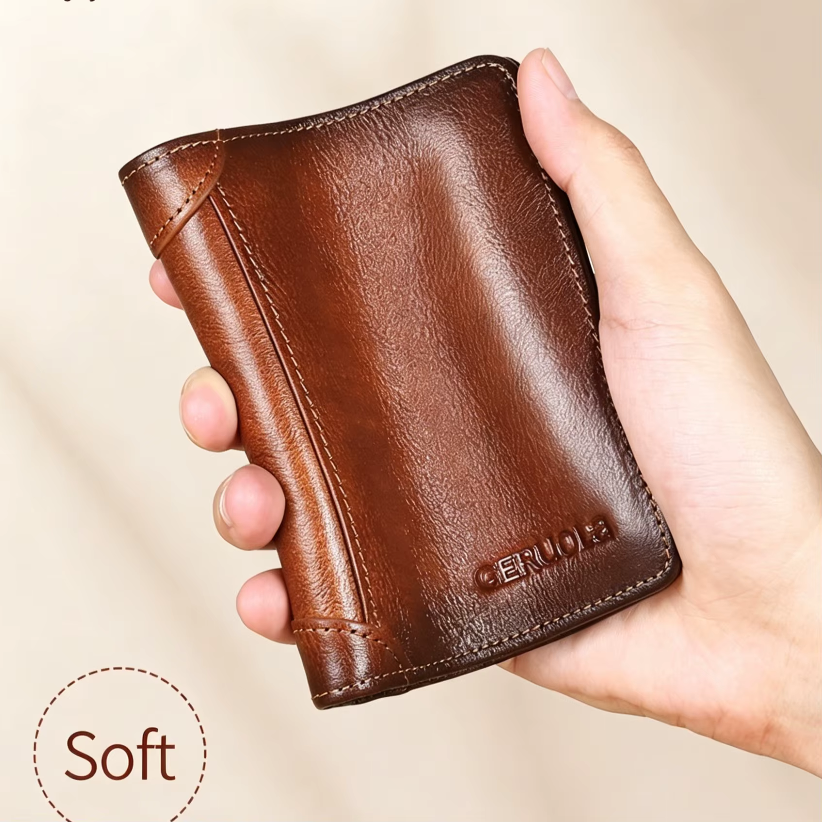 Portefeuilles pour hommes en cuir véritable, blocage RFID, portefeuille court à trois volets pour hommes avec fenêtre d'identification et porte-cartes de crédit