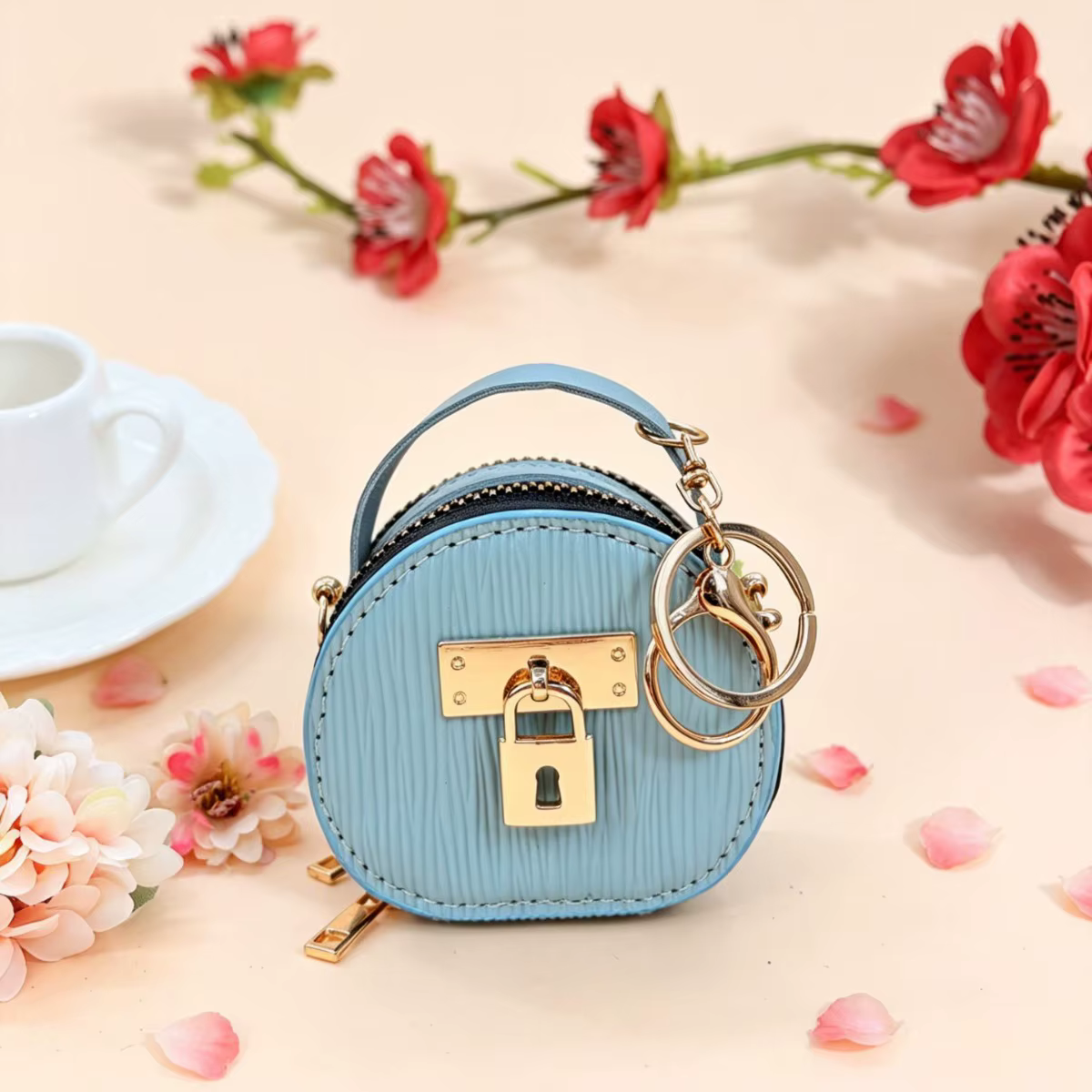 Mini sac de rangement en cuir de luxe avec porte-clés