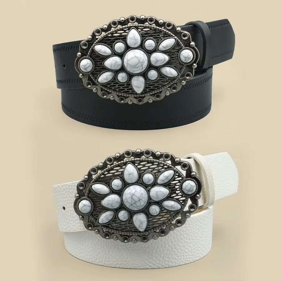 Ceinture à boucle en pierre howlite bohème